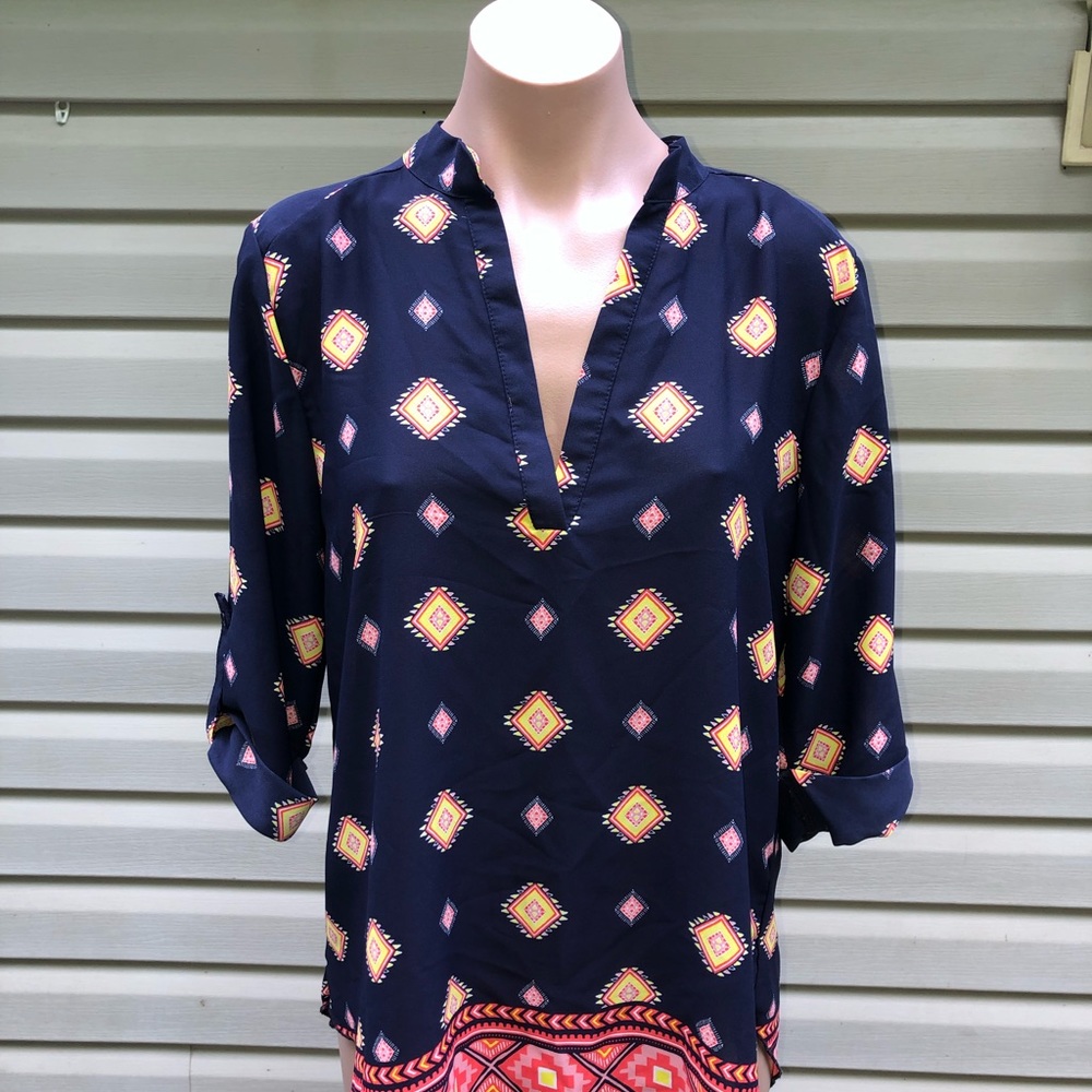 Wishful Park Navy Blue Geometric Print Blouse